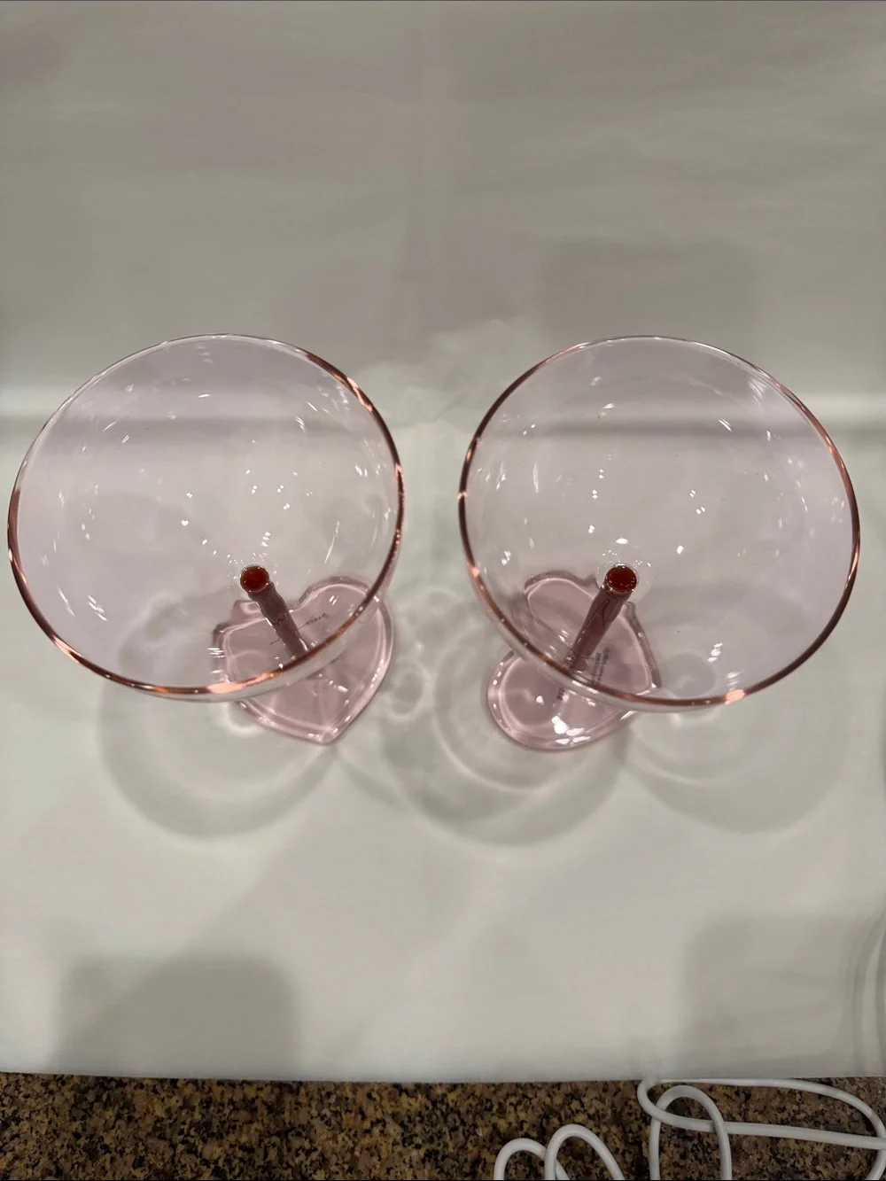 Anthropologie (2) Pink Heart-Base Coupe Glasses